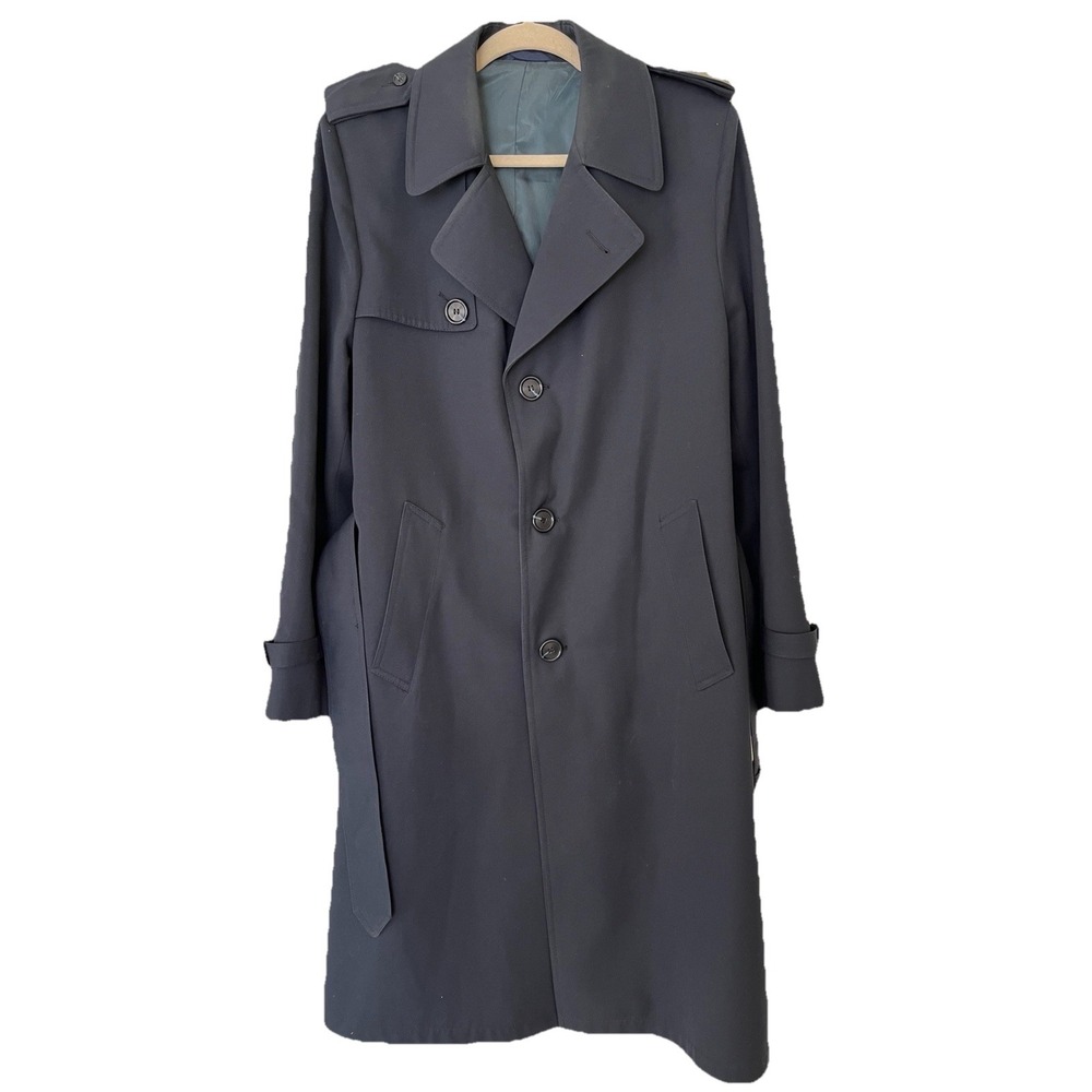 Vintage Cumberland Trench Coat Mens 40R Navy Blue Lined Made in Canada Long Coat
